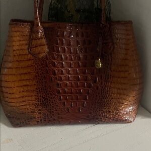 Brahmin Cognac Croc-Embossed Leather Tote